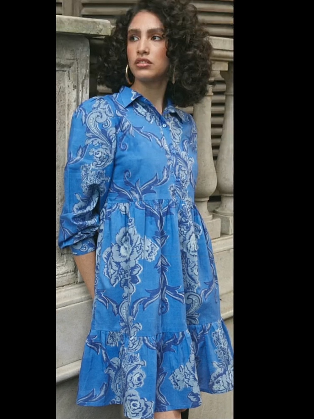 Ro's Garden Blue Floral Tiered Romy Mini Dress Medium Summer Resortwear - Picture 2 of 8